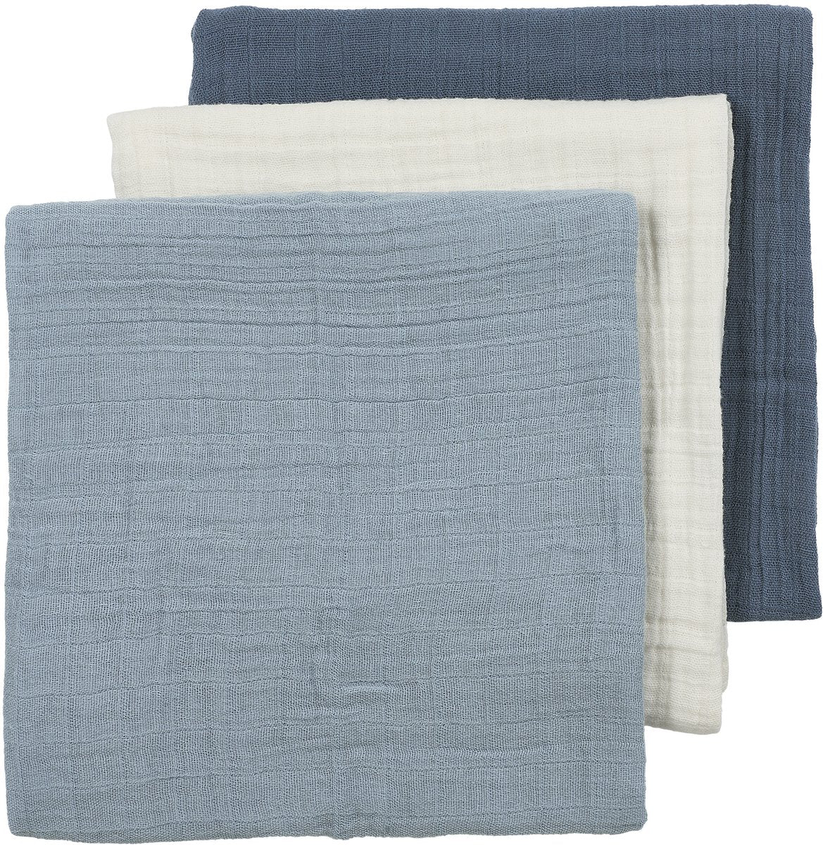 Meyco Uni -harsoliinat 70 x 70 cm, 3 kpl, natural/farkunsininen/indigo