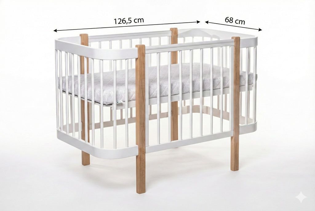 Baby Crib ELIN with Mattress - Natural/White