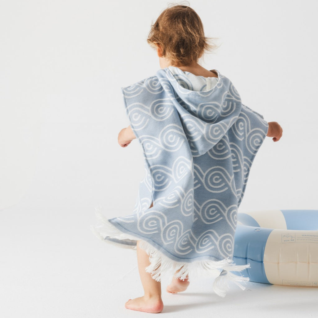 Bambuinen kylpyponcho lapselle, vaaleansininen, kuva 3