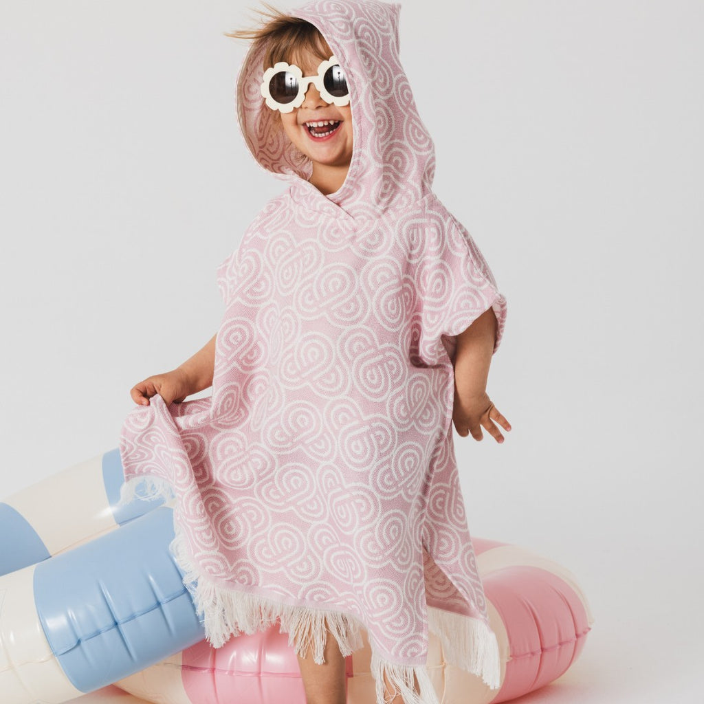 Bambuinen kylpyponcho lapselle, roosa