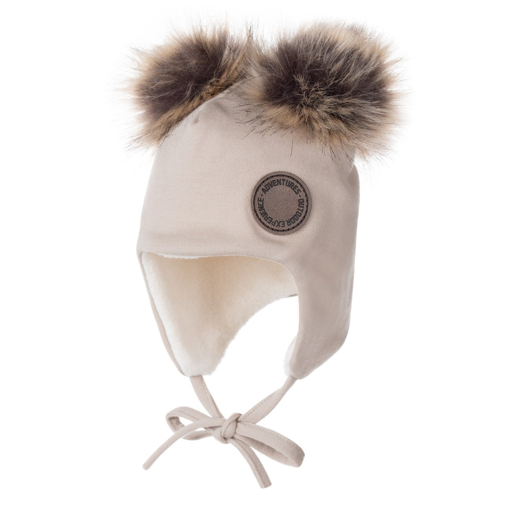 Merinovillapipo tekoturkistupsuilla vauvalle, beige, kuva 2