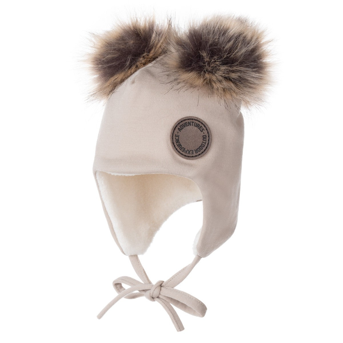Merinovillapipo tekoturkistupsuilla vauvalle, beige, kuva 2