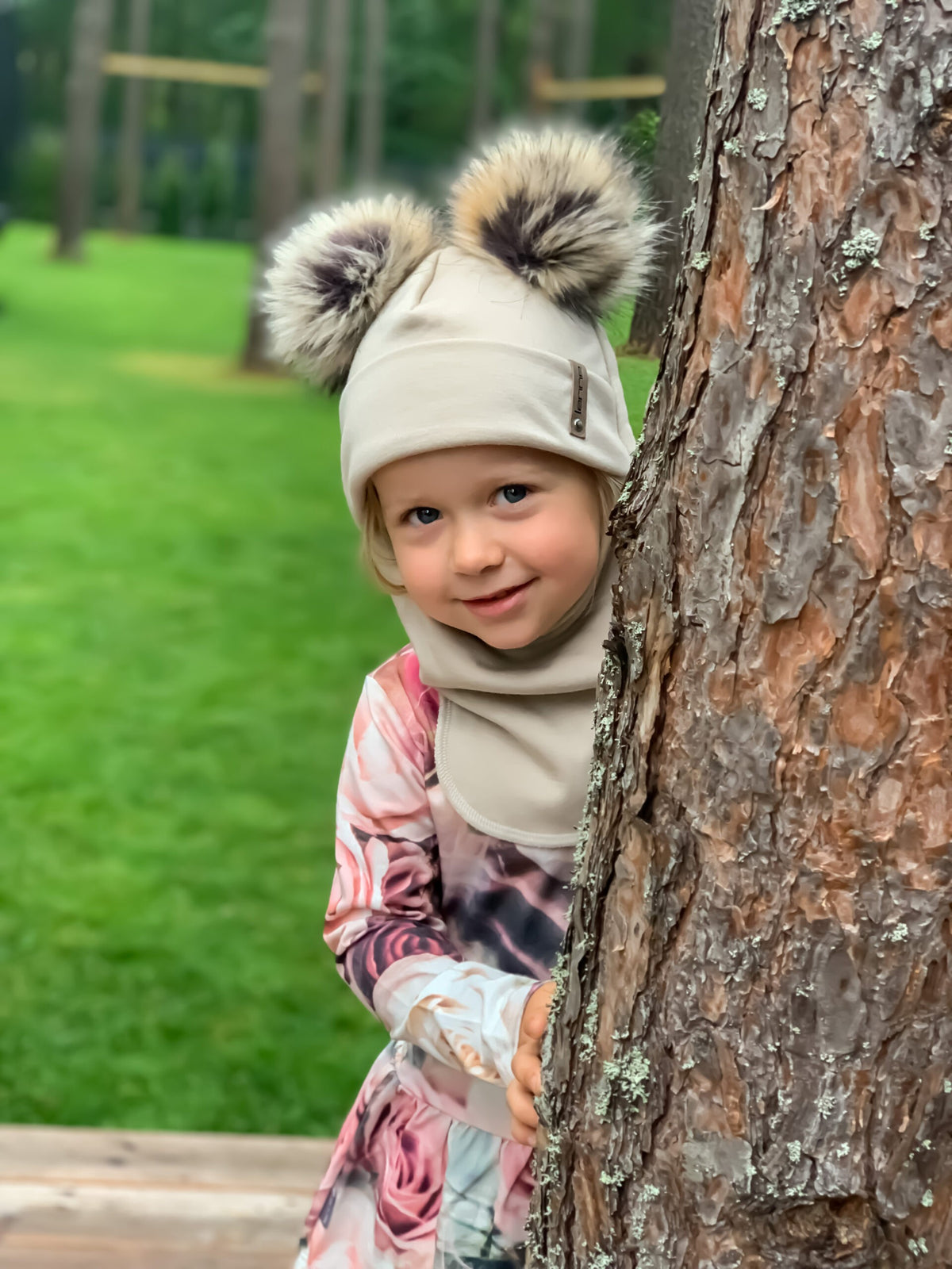 Merinovillainen kypärämyssy kahdella tupsulla, beige, kuva 3