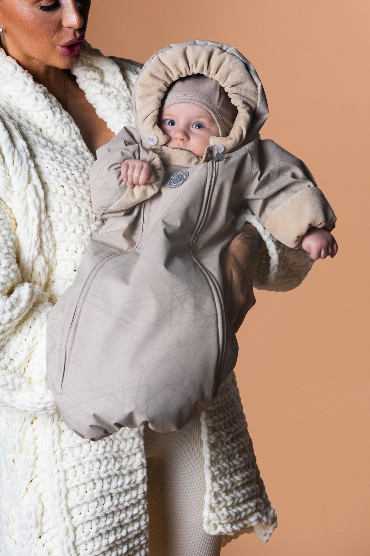 Heijastava merinovillavuorattu vaunupussihaalari, beige, kuva 7