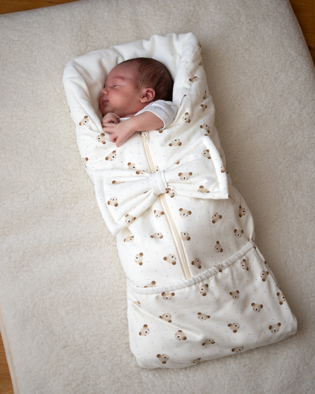 Vauvan unipussi ja peitto rusetilla, beige ja valkoinen, 0-6 kk, kuva 3
