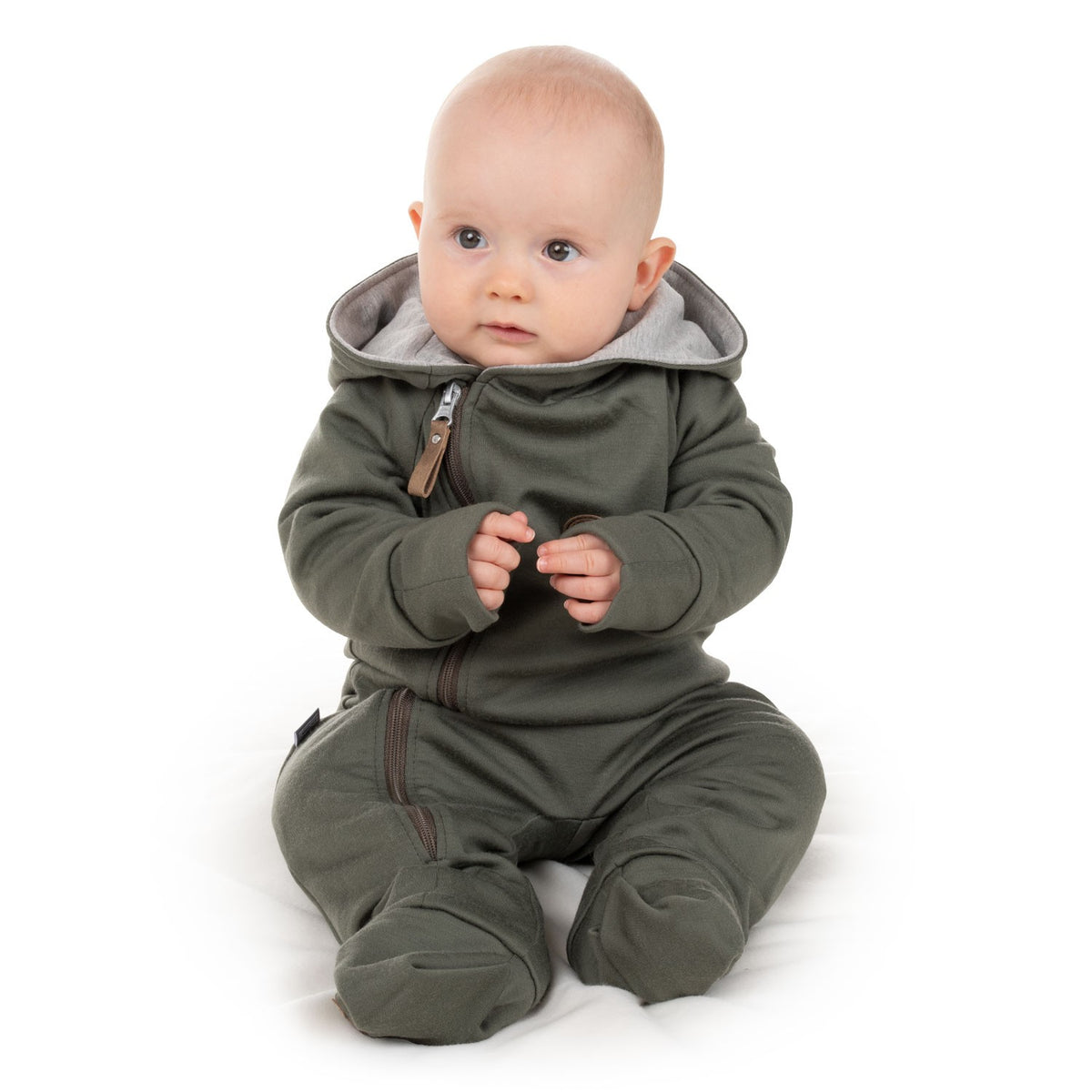 Puuvillavuorattu merinovillahaalari vauvalle, khaki