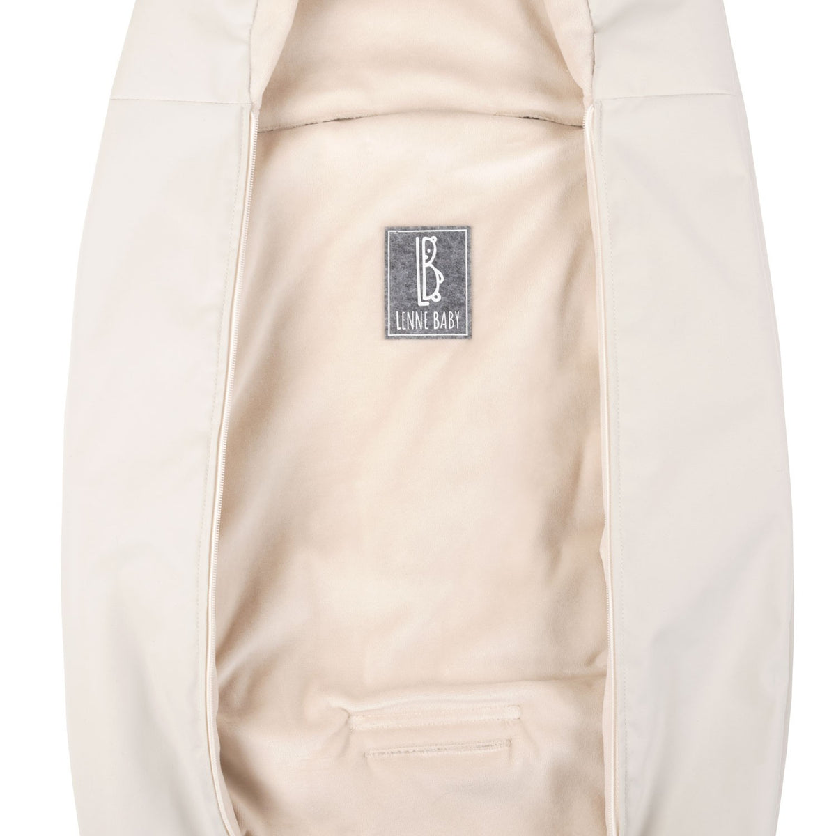 Untuvatäytteinen talvivaunupussi, valkoinen ja beige, kuva 4