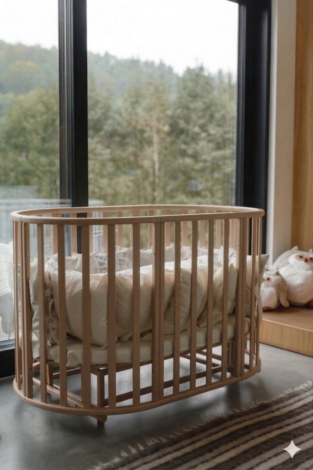 Round Baby Crib OLIN with Mattress - Cappuccino