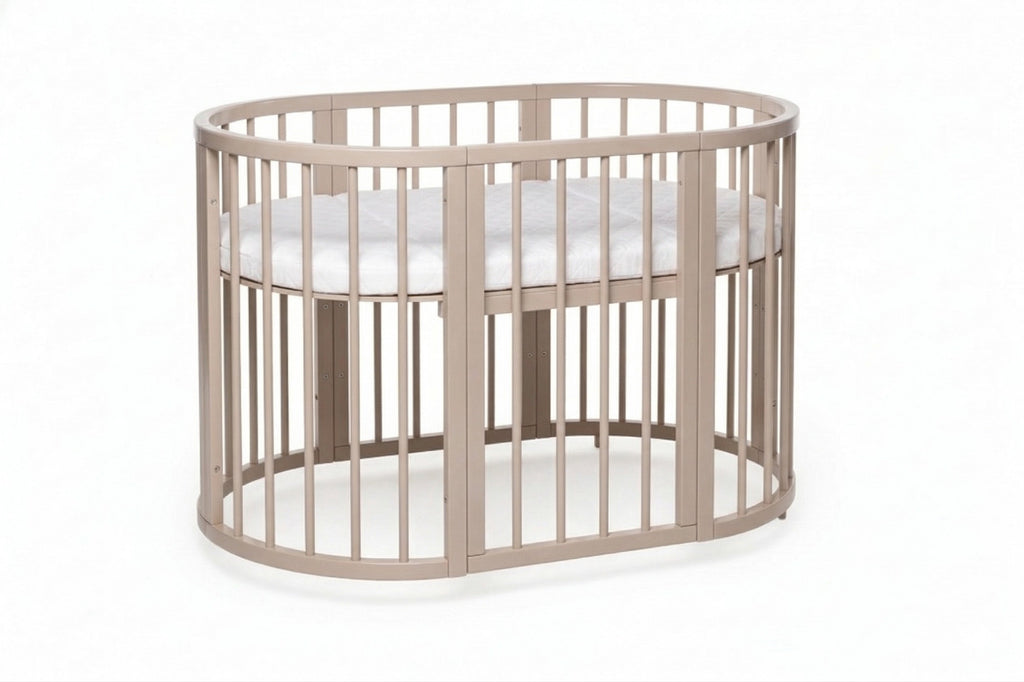 Round Baby Crib OLIN with Mattress - Cappuccino