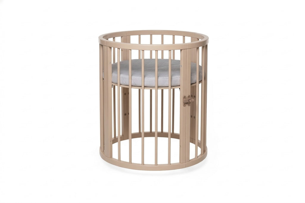 Round Baby Crib OLIN with Mattress - Cappuccino